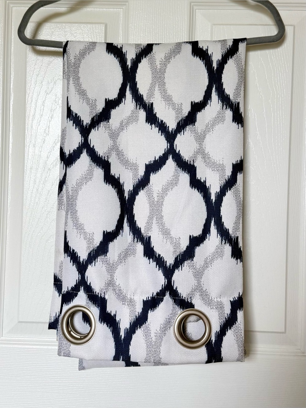Decorative Navy and White Geometric Grommet Curtain 2 Panels